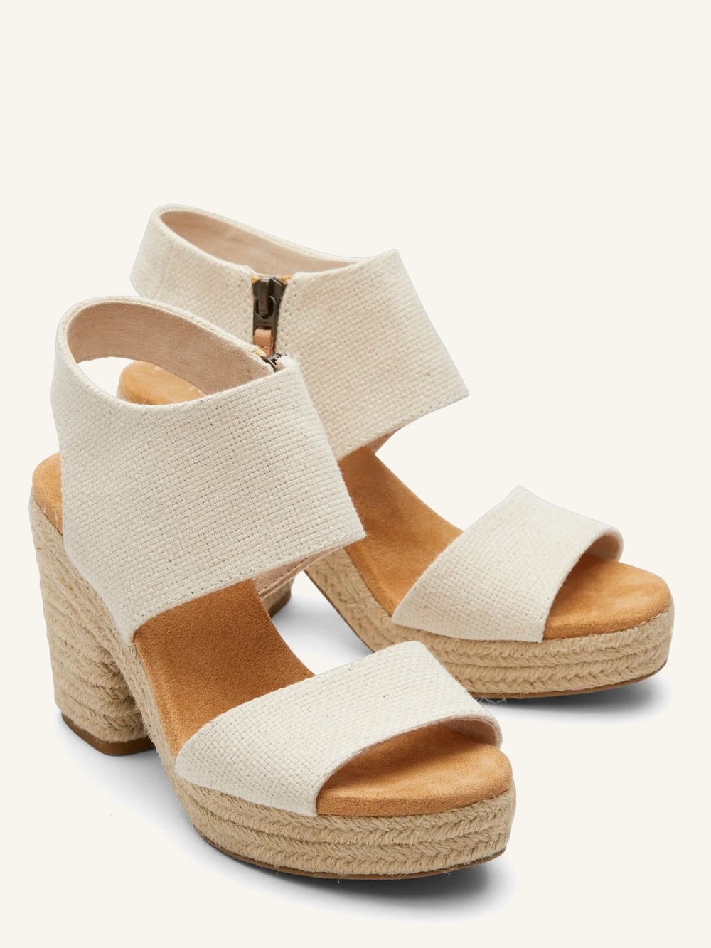 Toms Cream Espadrille Wedge Sandals with Side Zip - Picture 2 of 9